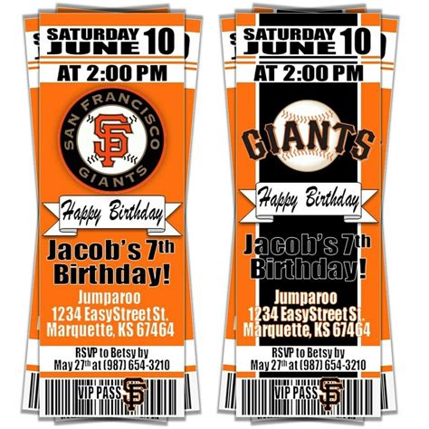 San Francisco SF Giants Birthday Party MLB Ticket Style Invitation