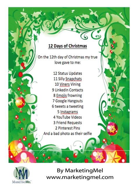 the twelve days of christmas is shown in this green and white frame ...