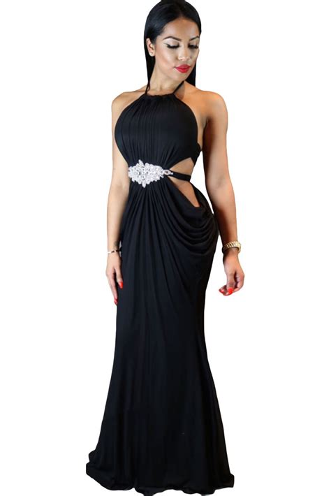 Women Formal Cutout Halter Black Evening Gowns - Online Store for Women Sexy Dresses