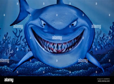 Shark art. Wall art. Grinning shark showing teeth. Funny art Stock Photo - Alamy