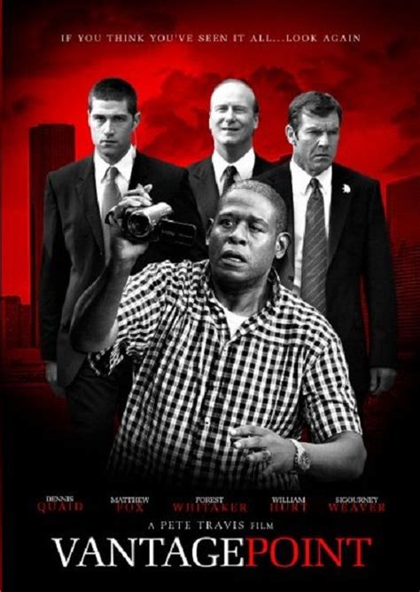 the poster for vantage point starring three men in suits and ties, one holding a camera