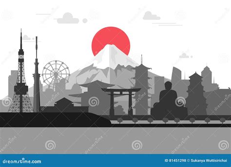 Japan Landmarks With Lantern And Torii Vector Set | CartoonDealer.com ...