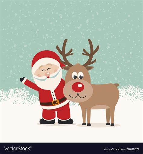 Santa claus and reindeer snowy background Vector Image