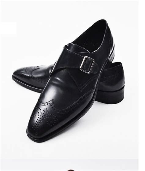 Handmade men Black dress shoes Mens leather monk shoes Mens formal ...