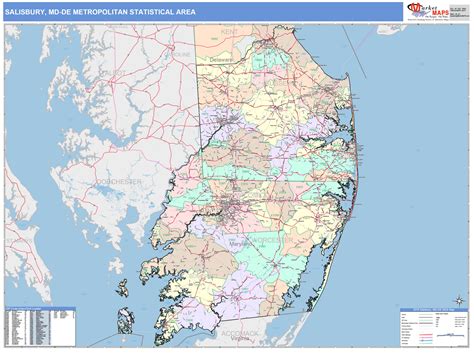 Salisbury, MD Metro Area Wall Map Color Cast Style by MarketMAPS - MapSales.com