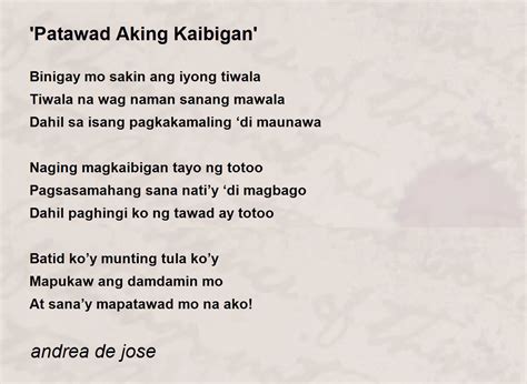 'Patawad Aking Kaibigan' - 'Patawad Aking Kaibigan' Poem by andrea de jose