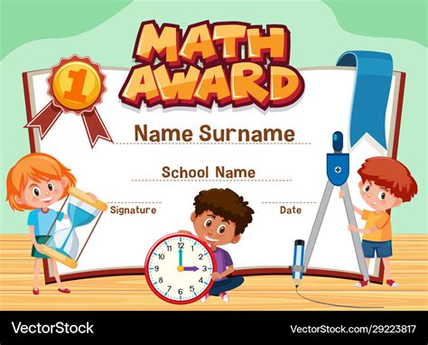 Certificate template for math award with children Vector Image