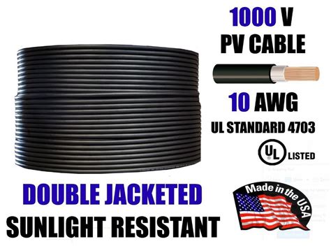 10 AWG Gauge PV Wire 1000V Pre-Cut for Solar Installation Double Jacketed Copper, Sunlight ...