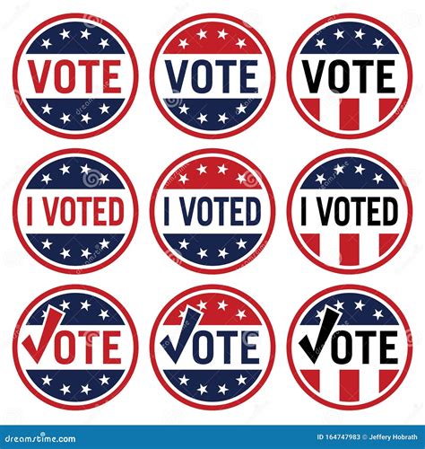 Vote and I Voted Political Election Logo Set in Red White and Blue Isolated Vector Illustration ...