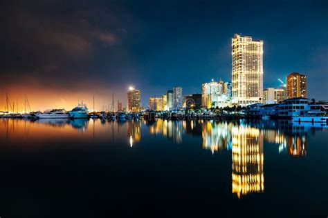 Night Skyline of Manila City and Manila Bay, Philippines Stock Photo ...