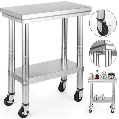 24x12 Inch Stainless Steel Work Table Storage Capacity With 4 Caster ...