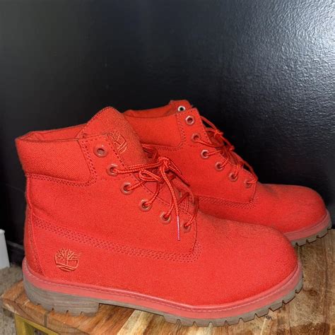 Red Timberland Boots size 7/7.5 #timberlands #boots... - Depop