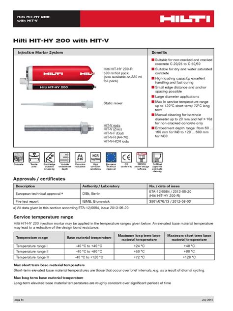 Hilti Hit Hy 200r | PDF | Concrete | Applied And Interdisciplinary Physics