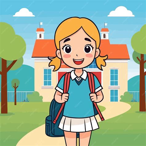 Premium Vector | School girl with a backpack back to school hand drawn ...