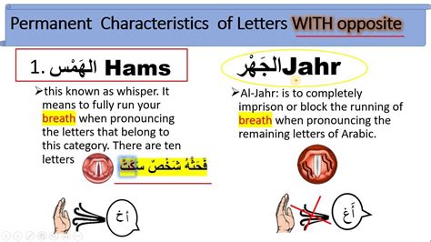 QL1 Lesson 1.1A As Sifaat The Characteristics of the letters | Permanent charracteristics of the ...