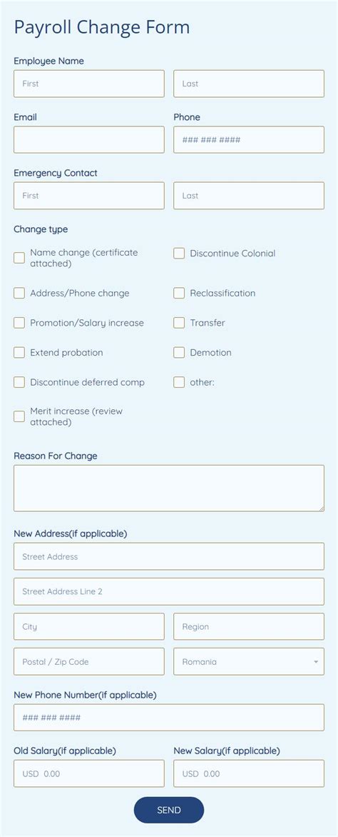 Free Online Payroll Change Form Template | 123FormBuilder