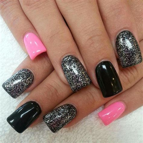 Black/Pink/Sparkling silver nail art | Nail designs glitter, Pink nails ...