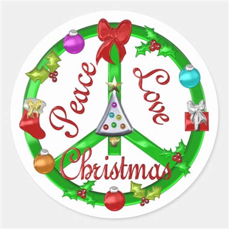 Christmas Peace Sign Classic Round Sticker | Zazzle.com