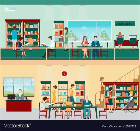 Various character people in bookstore Royalty Free Vector