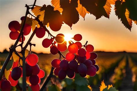 Premium AI Image | Grapes on a vine with the sun behind them