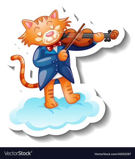 Cat playing violin on a cloud Royalty Free Vector Image