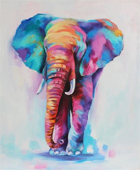 Colorful Elephant Painting, Elephant Wall Art, Animals painting, Elephant Oil Art, Elephant ...