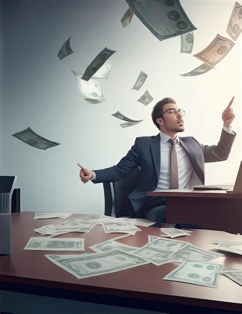 Premium AI Image | Businessman sitting on a desk with a money shower