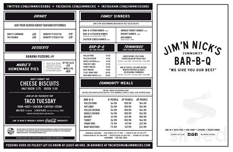 Jim 'N Nick's Bar-B-Q menus in Birmingham, Alabama, United States