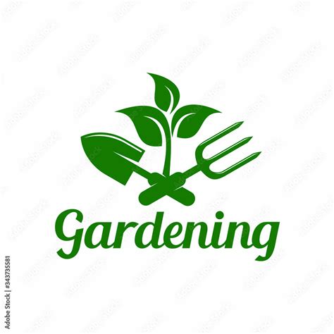 Gardening Logo Design with leaves on crossed spade and rake Stock Vector | Adobe Stock