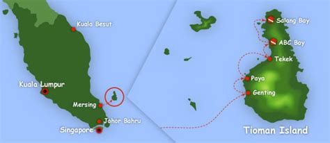 Map of Tioman Island, how to getting there - Diving Tioman Island