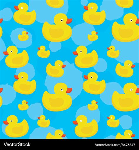 Cute yellow ducks seamless pattern on blue Vector Image