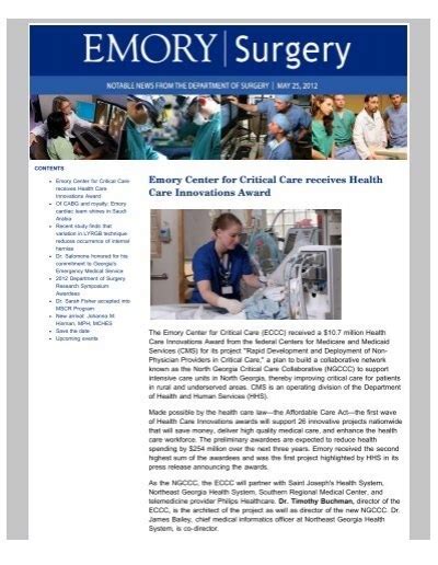 Emory Center For Critical Care Receives Health Care