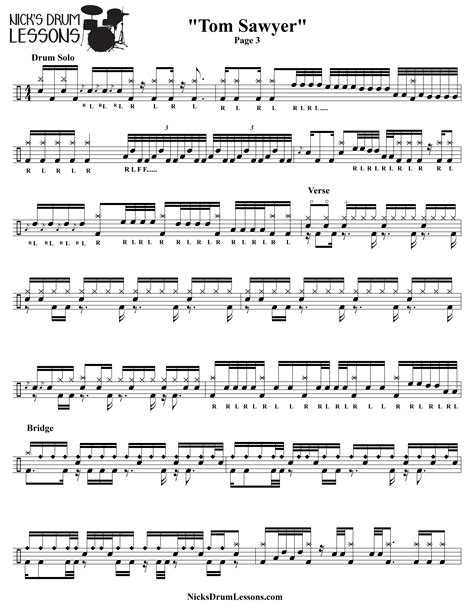 "Tom Sawyer" Rush - Drum Sheet Music - Nick's Drum Lessons