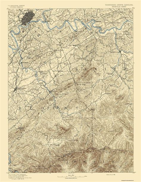 Topo Map - Knoxville Tennessee North Carolina Sheet - USGS 1892 - 23 x ...