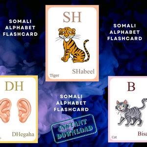 SOMALI Alphabet FLASHCARD With Picture, Learning SOMALI, Somali Letter ...