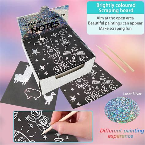 Scratch Notes Set Scratch Doodle Art With 100 Holographic Rainbow Paper,2 Stylus - Walmart.com ...