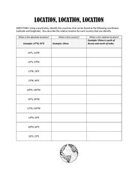 Absolute And Relative Location Worksheets