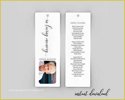 In Loving Memory Bookmark Template Free Of Funeral Bookmark Template Printable Memorial Bookmark ...