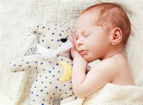 Baby Sleeping with Her Teddy Bear Stock Image - Image of love, dream: 71582763