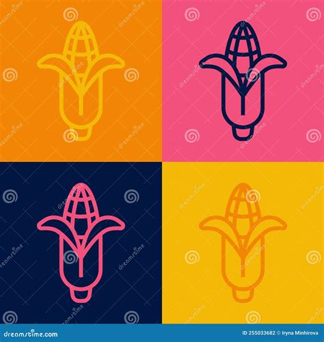 Pop Art Line Corn Icon Isolated on Color Background. Vector Stock ...