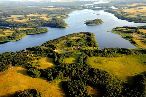 an aerial view of the water and land in this country side area with ...