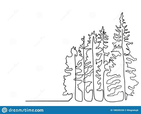 Pine Tree Continuous Line Drawing Art. Simple Forest, One Line Drawing Of Nature Tree Vector ...