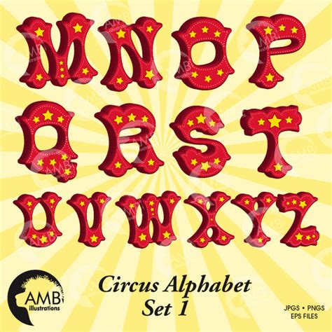 Circus alphabet, Circus letters with stars, circus fonts, clipart, AMB-1161 | AMBillustrations