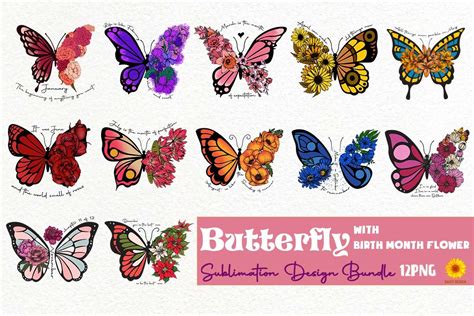 Flower Butterfly Birthmonth Sublimation Graphic by Daisy.design · Creative Fabrica