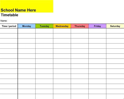 Timetable Template - Excel Word Template | Word template, Timetable template, School timetable