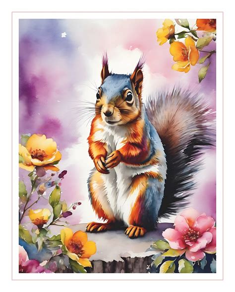 Squirrel Flowers Illustration Free Stock Photo - Public Domain Pictures