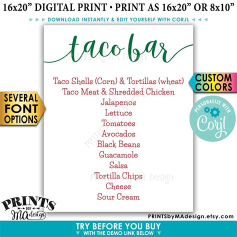 Printable Taco Bar Checklist - Printable Word Searches