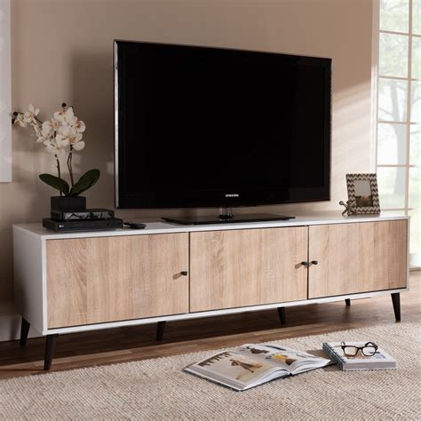 Baxton Studio Mid-century White and Oak TV Stand, Brown | Modern white lights, Oak tv stand, Mid ...