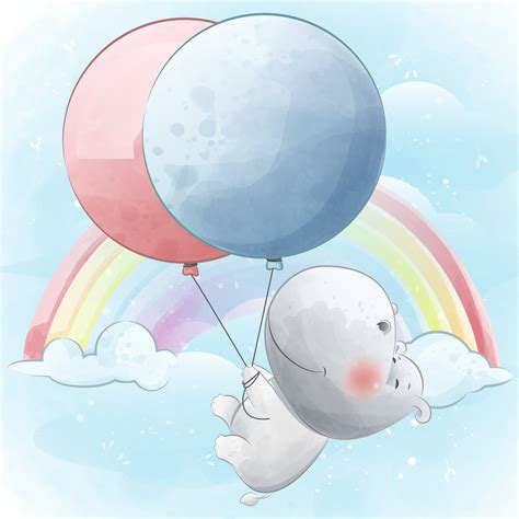 happy hippo flying with balloons 10007965 Vector Art at Vecteezy