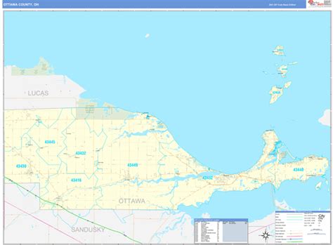 Ottawa County, OH Zip Code Wall Map Basic Style by MarketMAPS